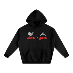 Pens Greater Than Guns Hoodie front view – peace and intellect streetwear by Thought Prophet
