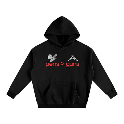 Pens Greater Than Guns Hoodie front view – peace and intellect streetwear by Thought Prophet