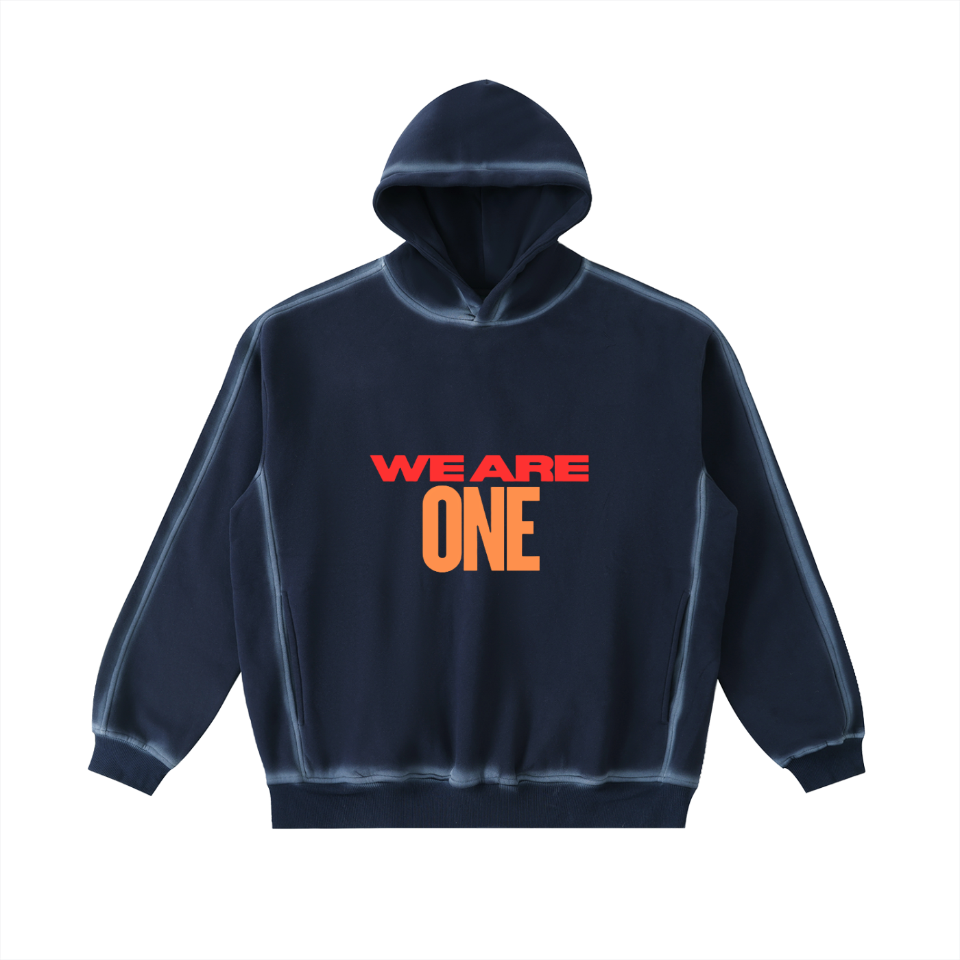 Inkspire Collection Hoodie front view – We Are One sunfaded design by Thought Prophet